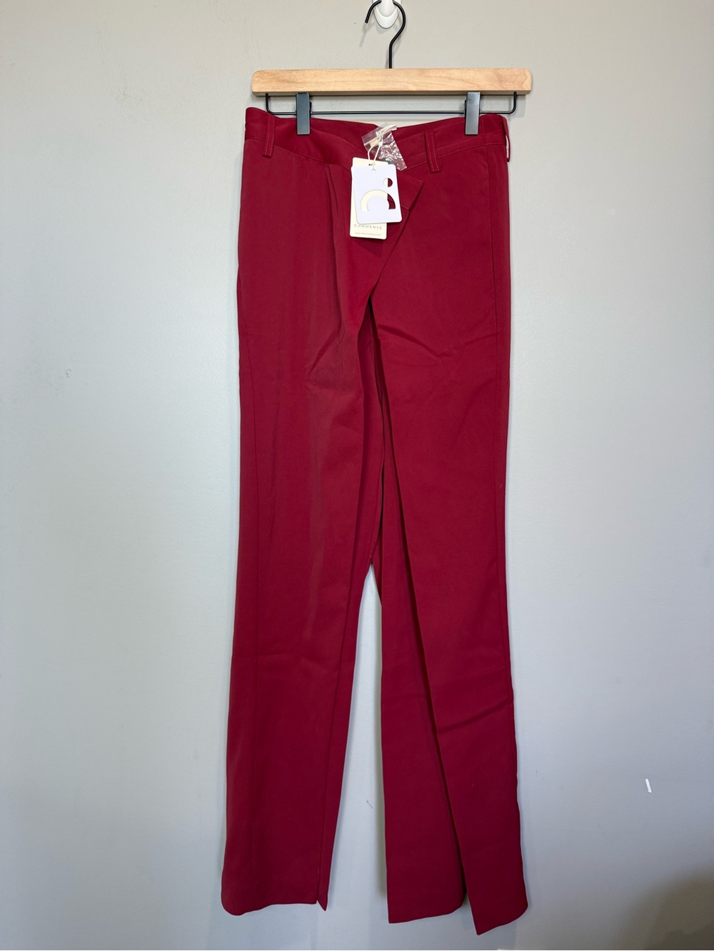 Commense Red Wide Leg Trouser Pants‎ High Rise Overlap Front S NWT
